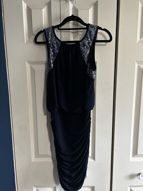 Navy Sequin Detail Evening Dress